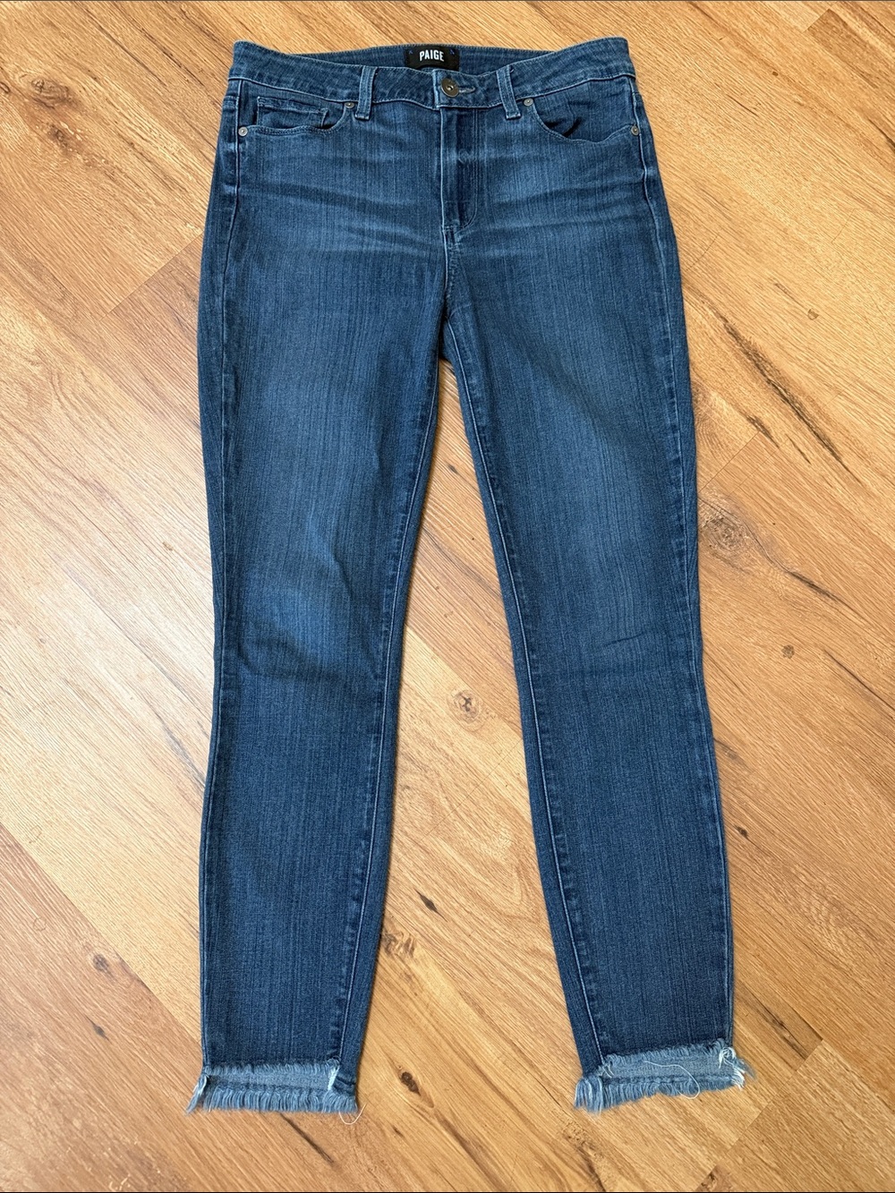 PAIGE Dark Blue Cropped Jeans with Frayed Hem (Hoxton Ankle), size 29